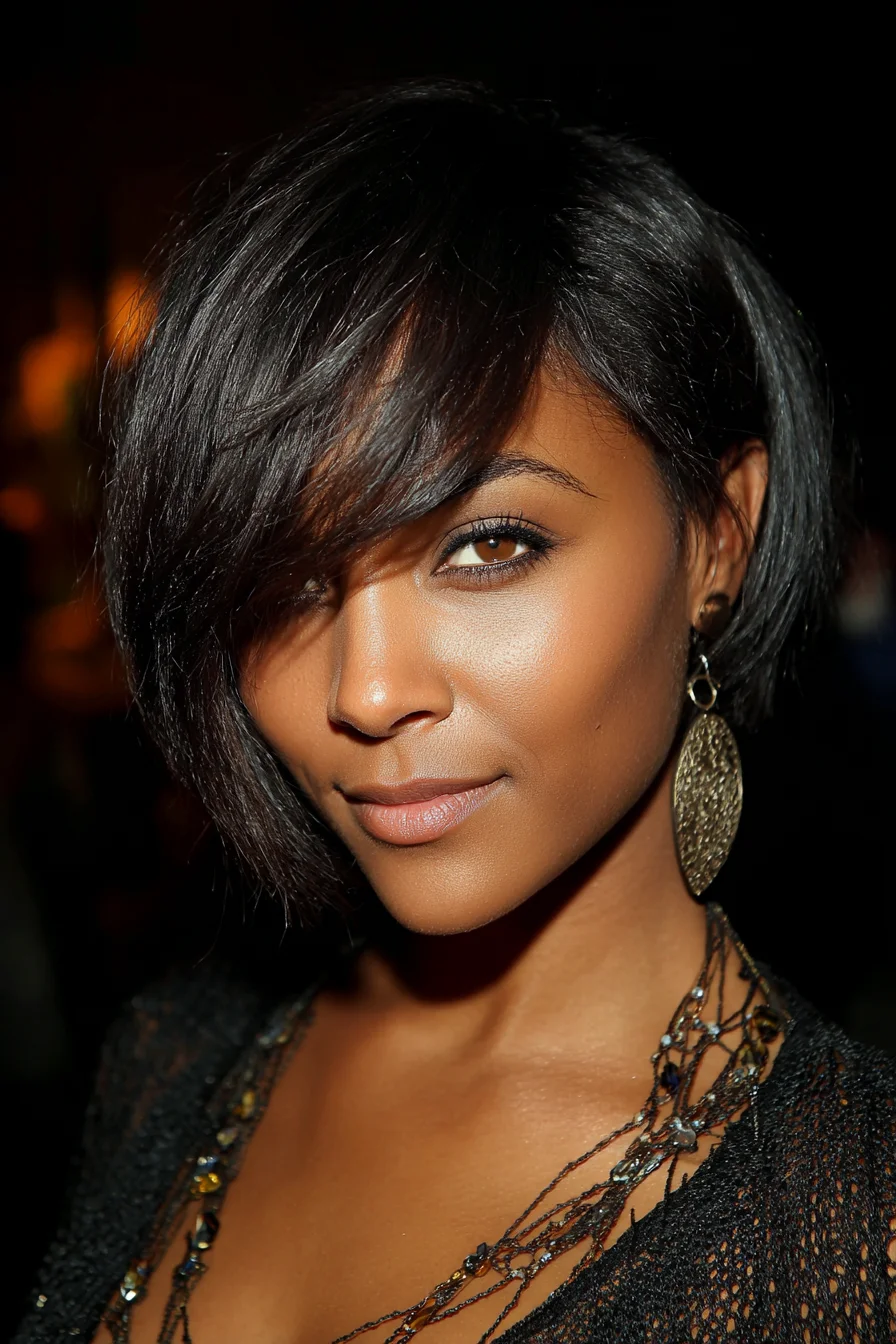 Sleek Asymmetrical Angled Bob with Long Side‑Swept Bangs