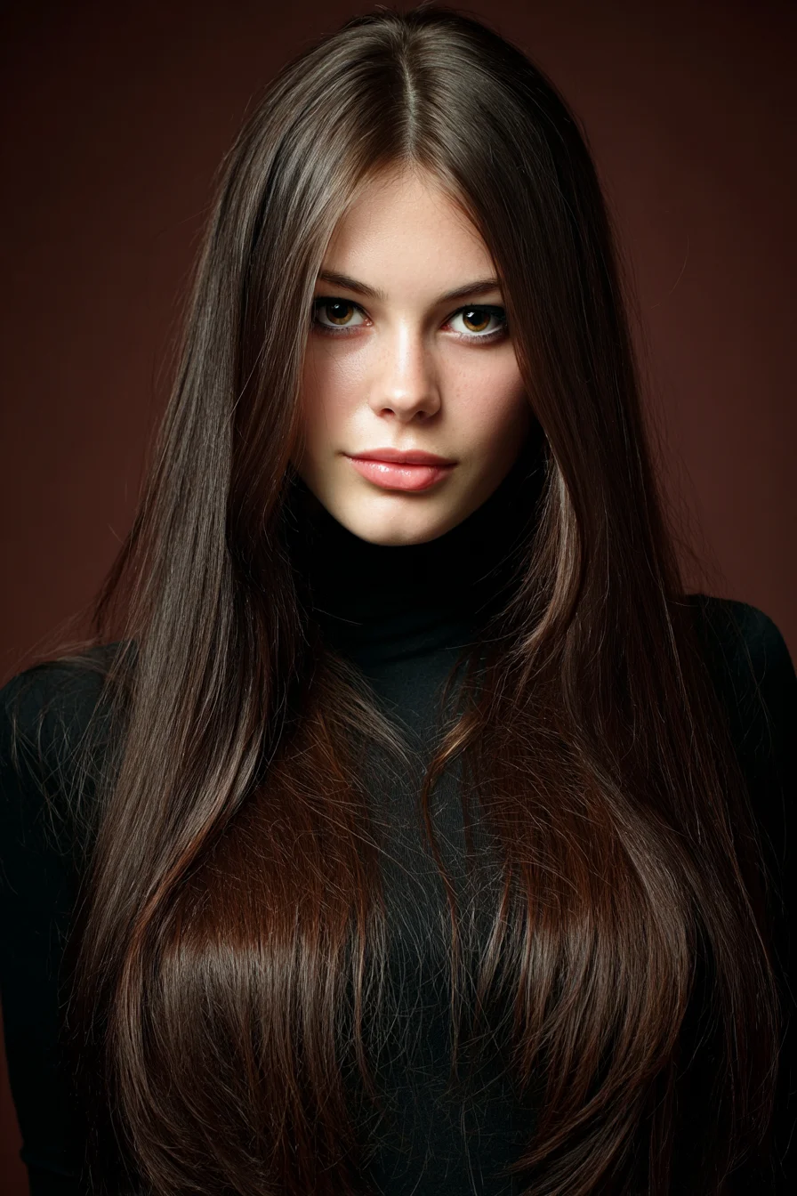 Sleek Center-Parted Long Layers with Soft Face‑Framing