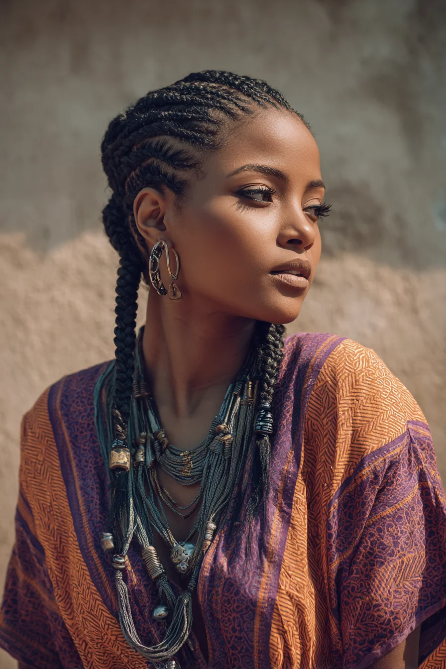Sleek Cornrow-to-Braid Style with Beaded Plaits