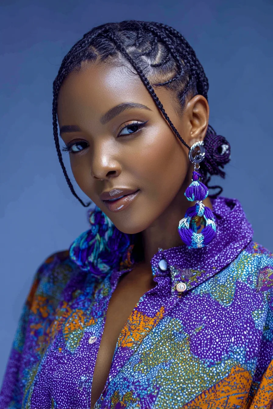 Sleek Cornrow-to-Low Braided Bun with Face‑Framing Micro Braids