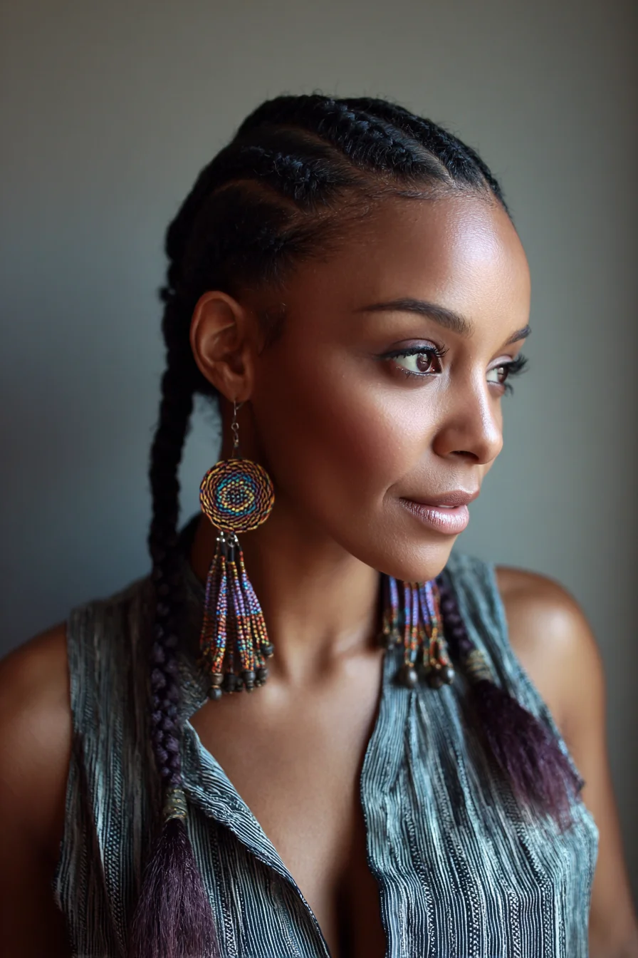 Sleek Cornrows Into Two Long Feed-In Braids — Protective Style for Curly Hair
