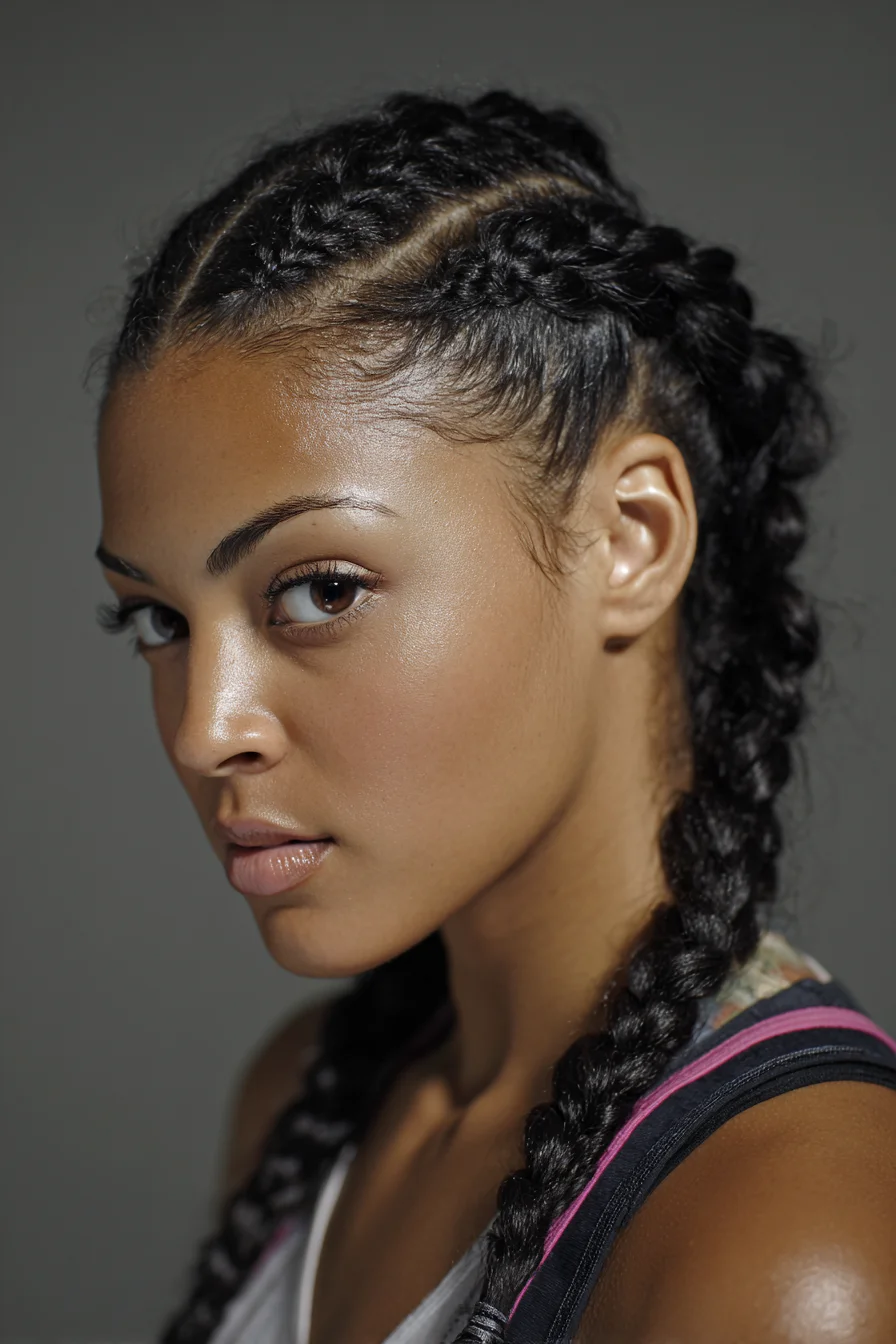 Sleek Double Cornrows (Boxer Braids) with Laid Edges