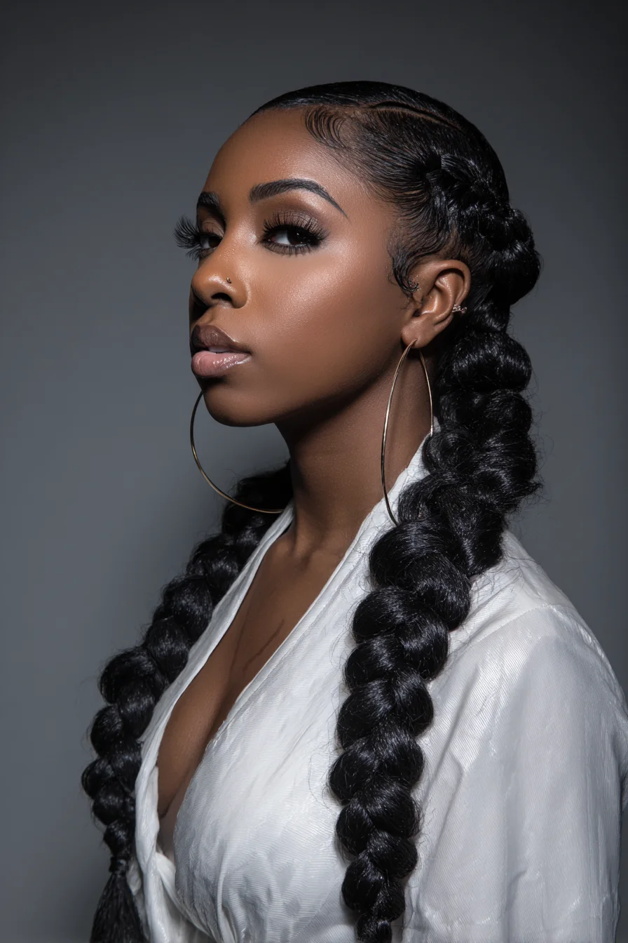 Sleek Double Dutch Braids with Sculpted Baby Hairs