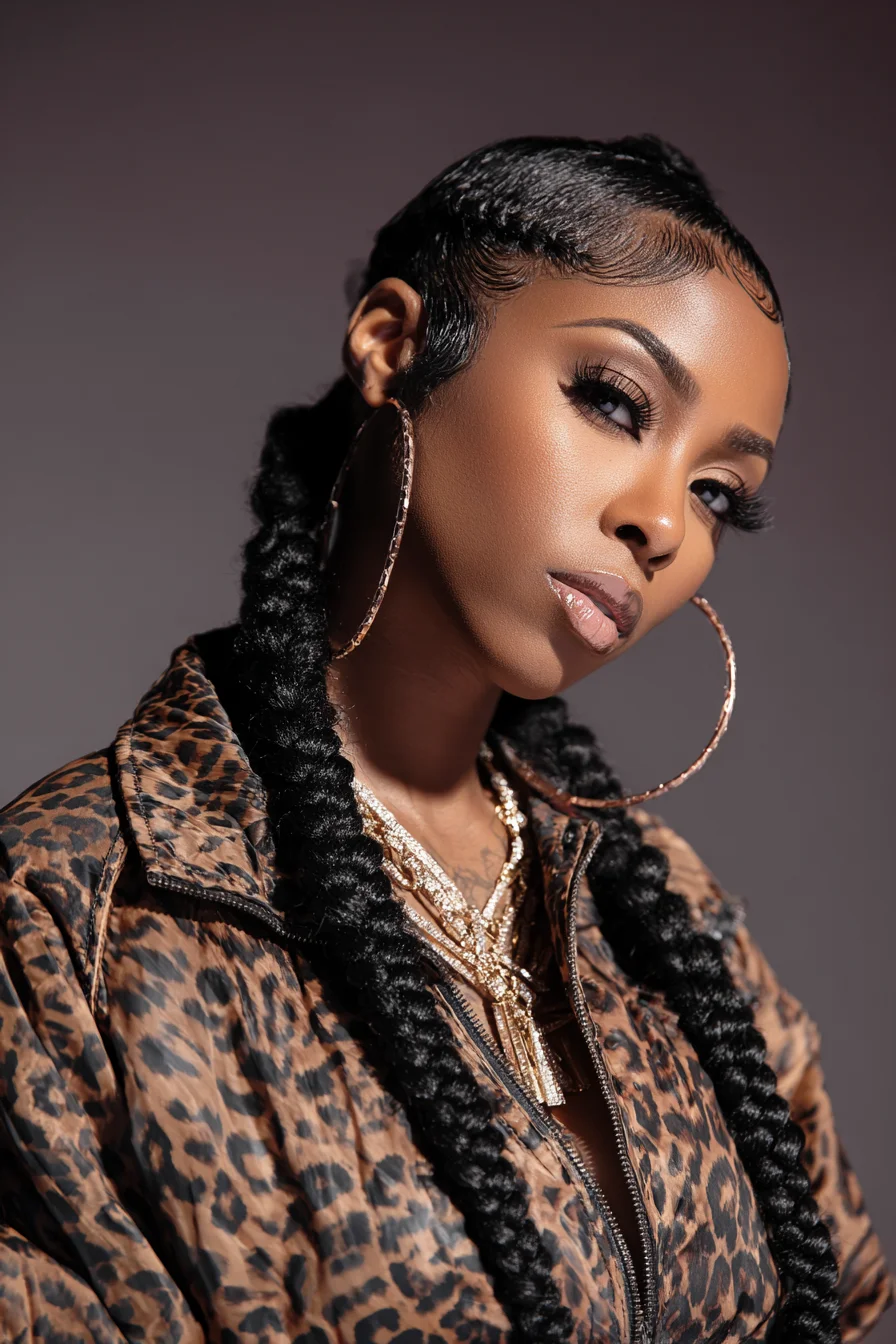 Sleek Edge Styling with Two Long Feed-In Braids
