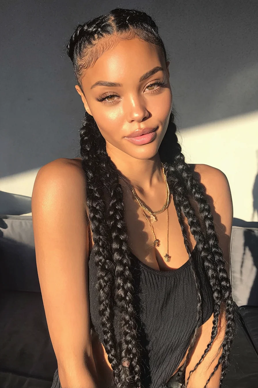 Sleek Long Double Dutch/Feed‑In Braids with Laid Baby Hairs