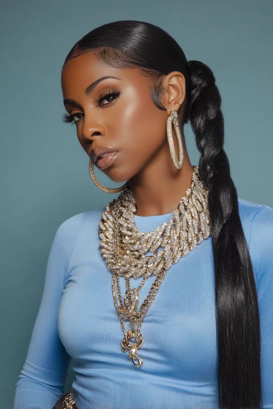 Sleek Low Rope Braid Ponytail with Laid Baby Hairs