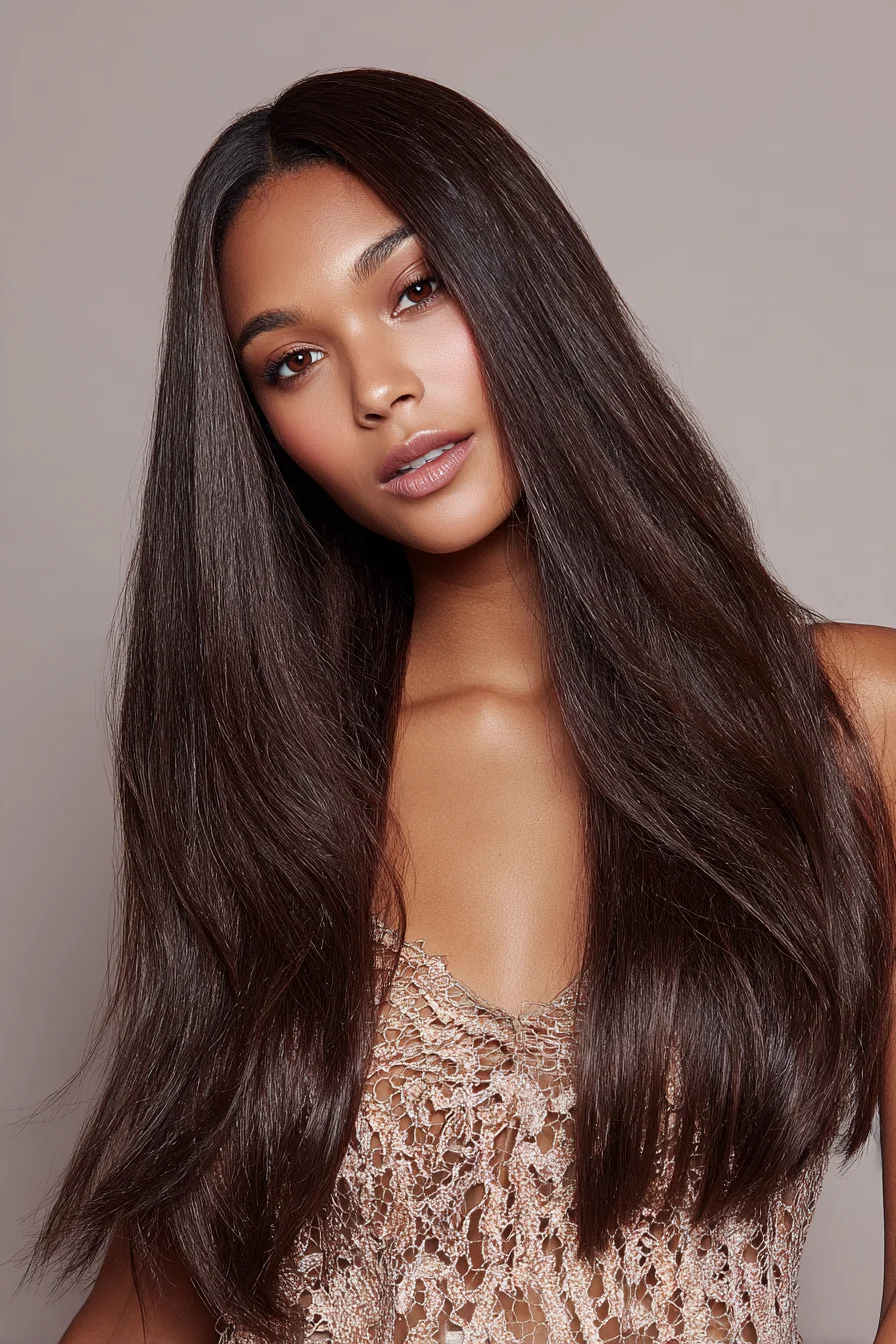 Sleek Middle-Parted Long Layers — Smooth Straight Hair