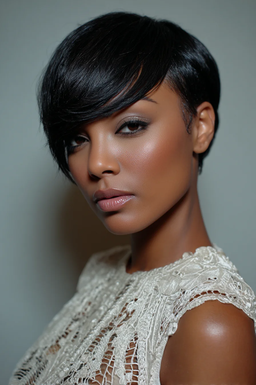 Sleek Short Pixie with Asymmetrical Side-Swept Bangs