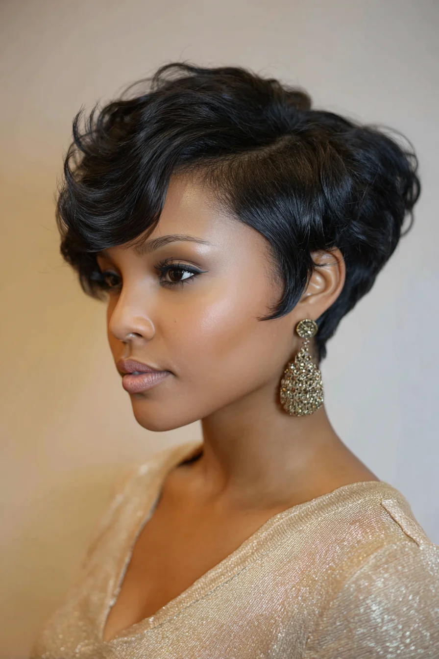 Sleek Side‑Swept Pixie with Soft Waves and Tapered Nape