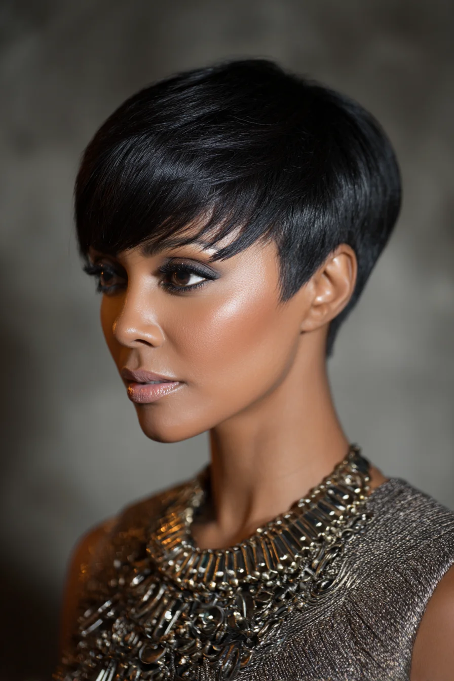 Sleek Textured Pixie Cut with Side-Swept Fringe