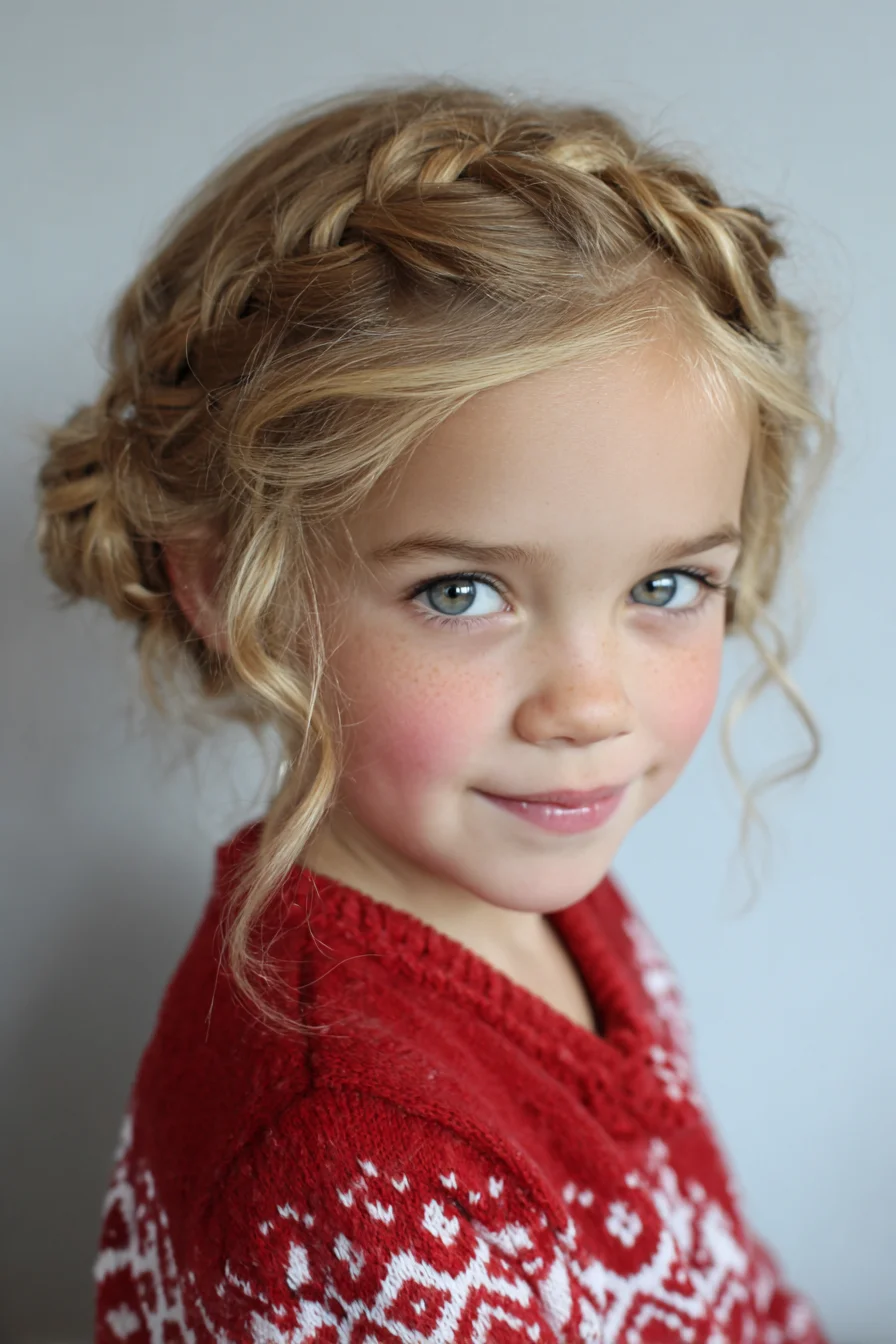 Soft Crown Braid Updo with Low Twisted Bun and Face‑Framing Tendrils