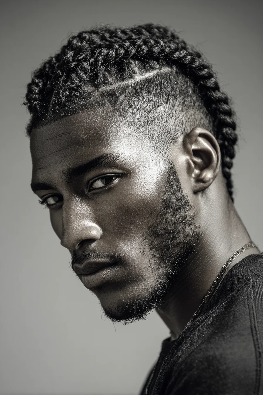 Tapered Cornrow Mohawk with Hard Part