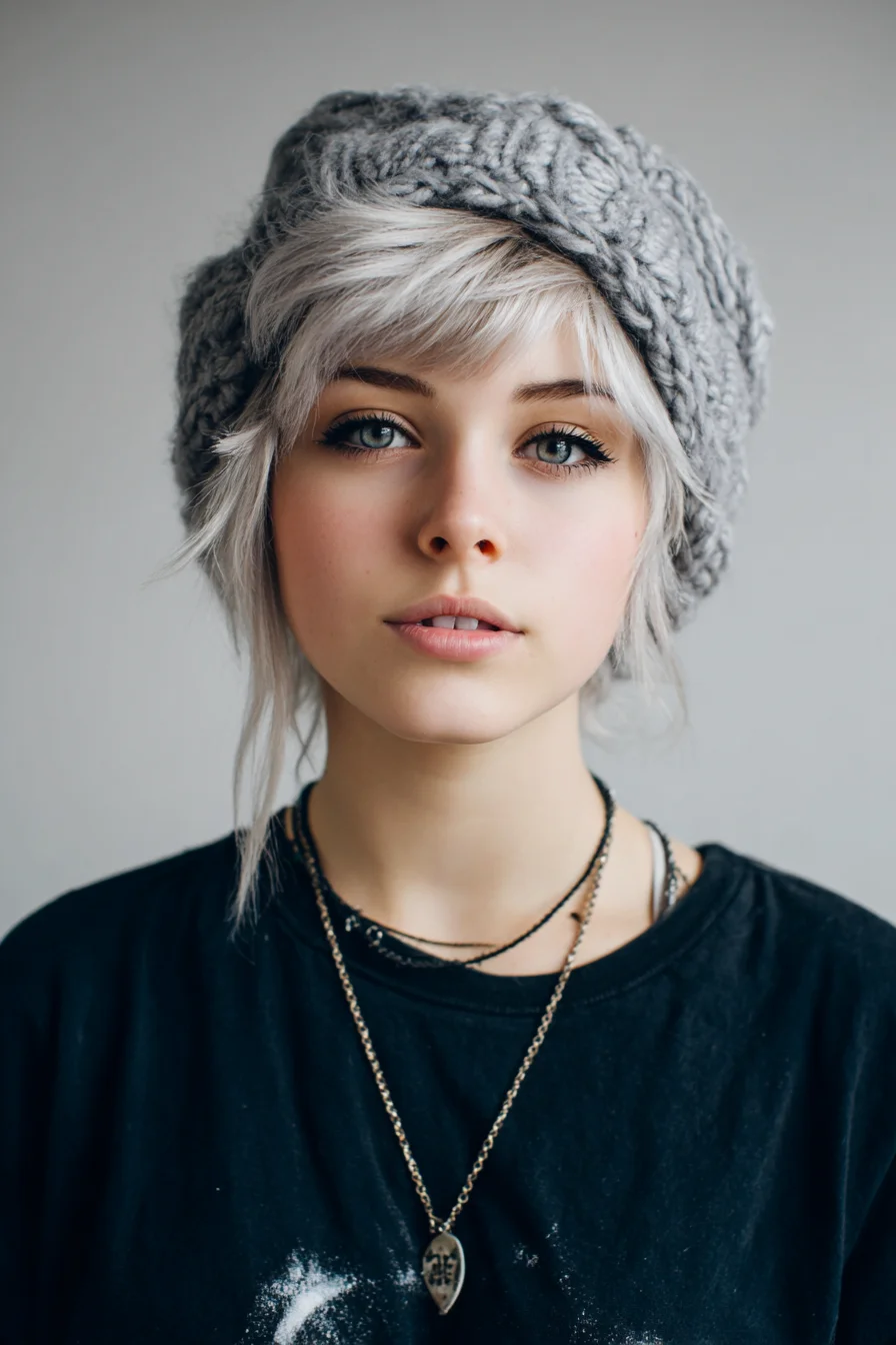 Textured Ash Pixie with Side‑Swept Fringe — Short Layered Cut