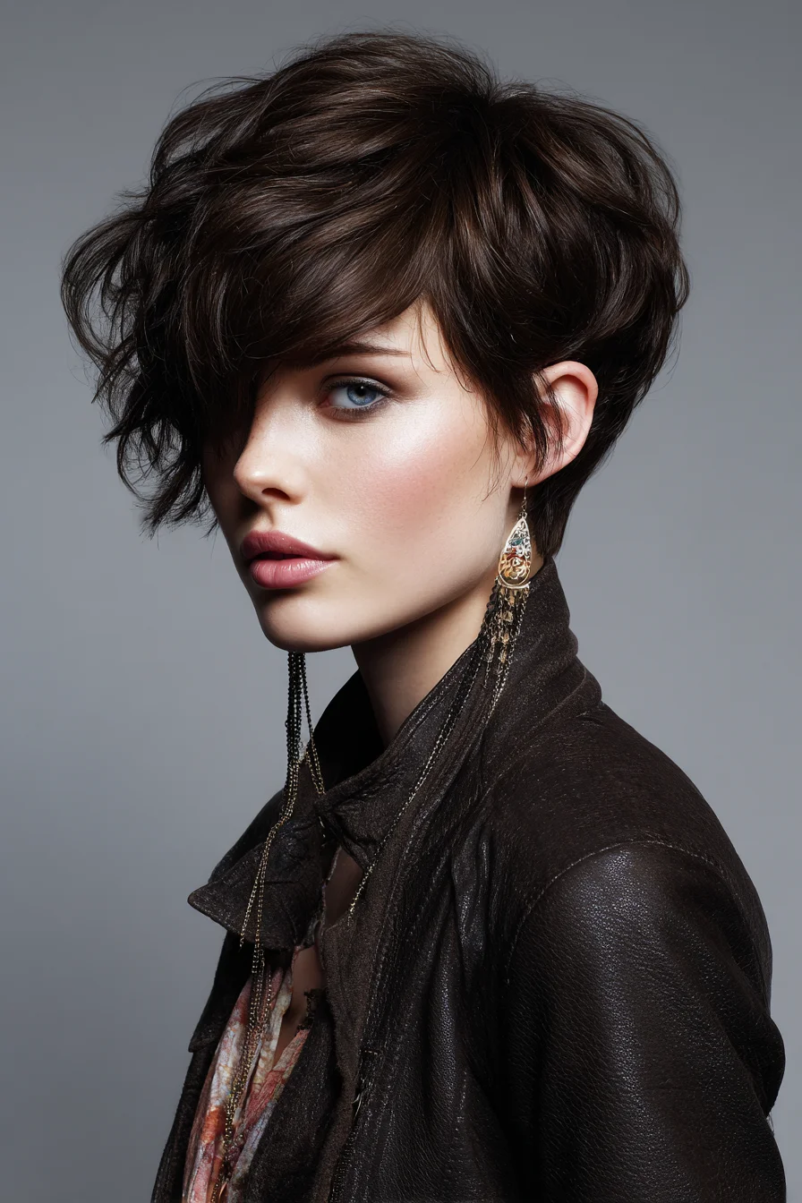 Textured Asymmetrical Pixie with Long Side Fringe — For Fine to Medium Hair