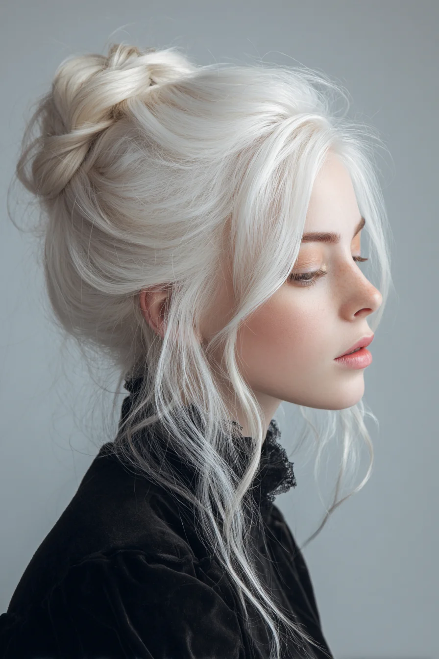 Textured Braided Low Bun with Face‑Framing Tendrils