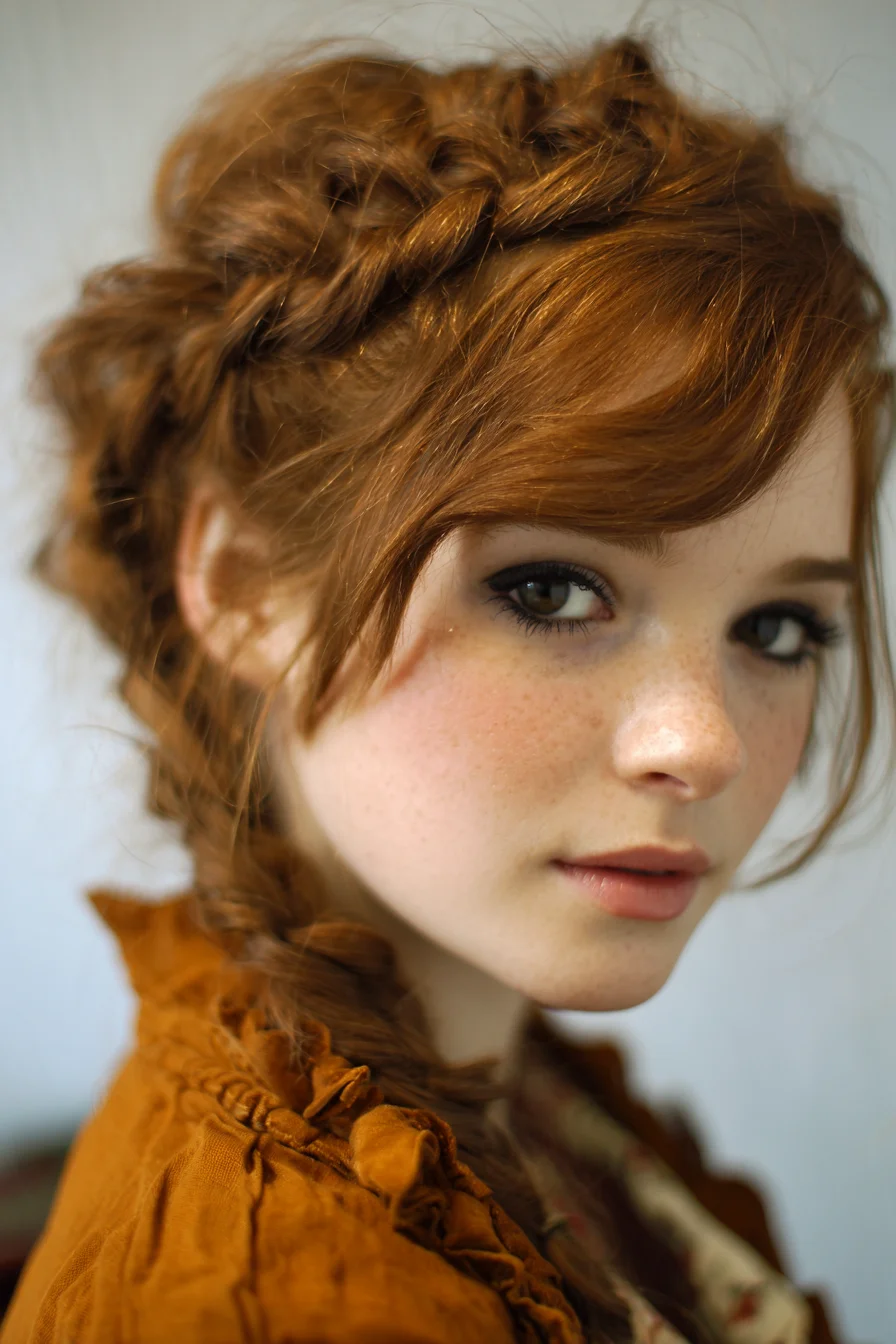 Textured Crown Braid with Loose Face‑Framing Fringe
