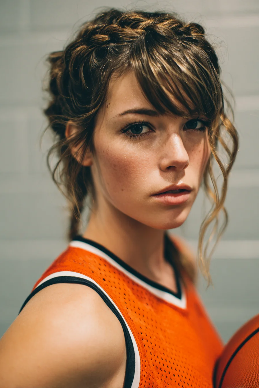 Textured Crown Braid with Wispy Face-Framing Waves