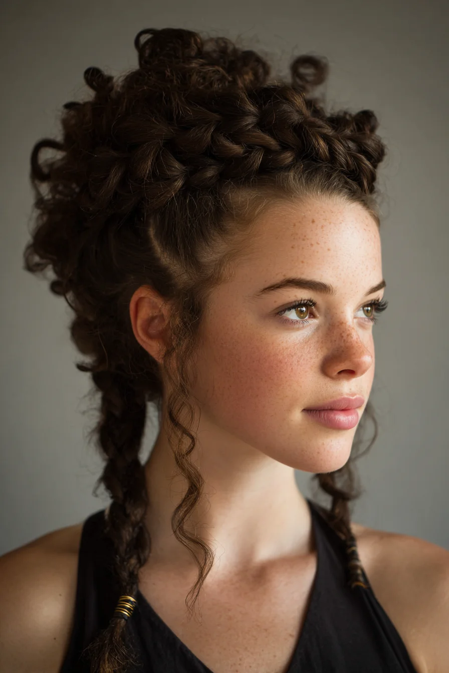 Textured Crown Braids with Face‑Framing Curls — Ideal for Curly & Wavy Hair