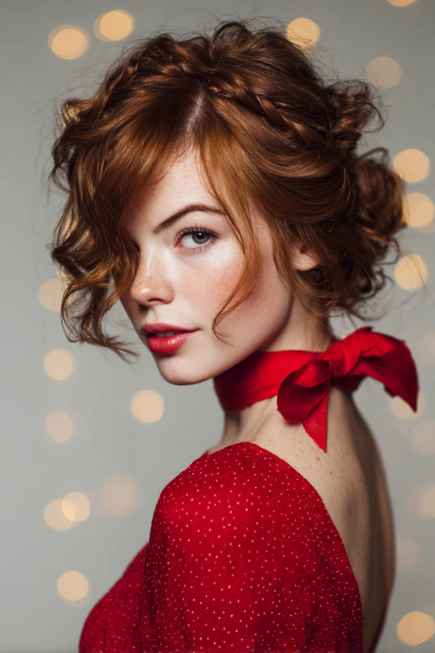 Textured Curly Braided Romantic Updo for Short–Medium Hair