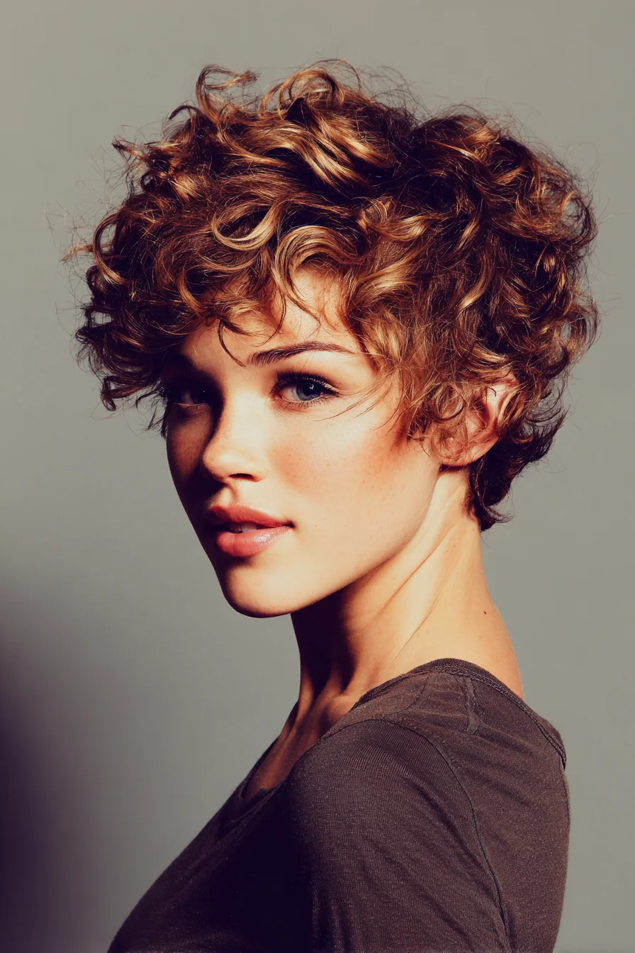 Textured Curly Pixie Cut — Short Voluminous Layered Crop