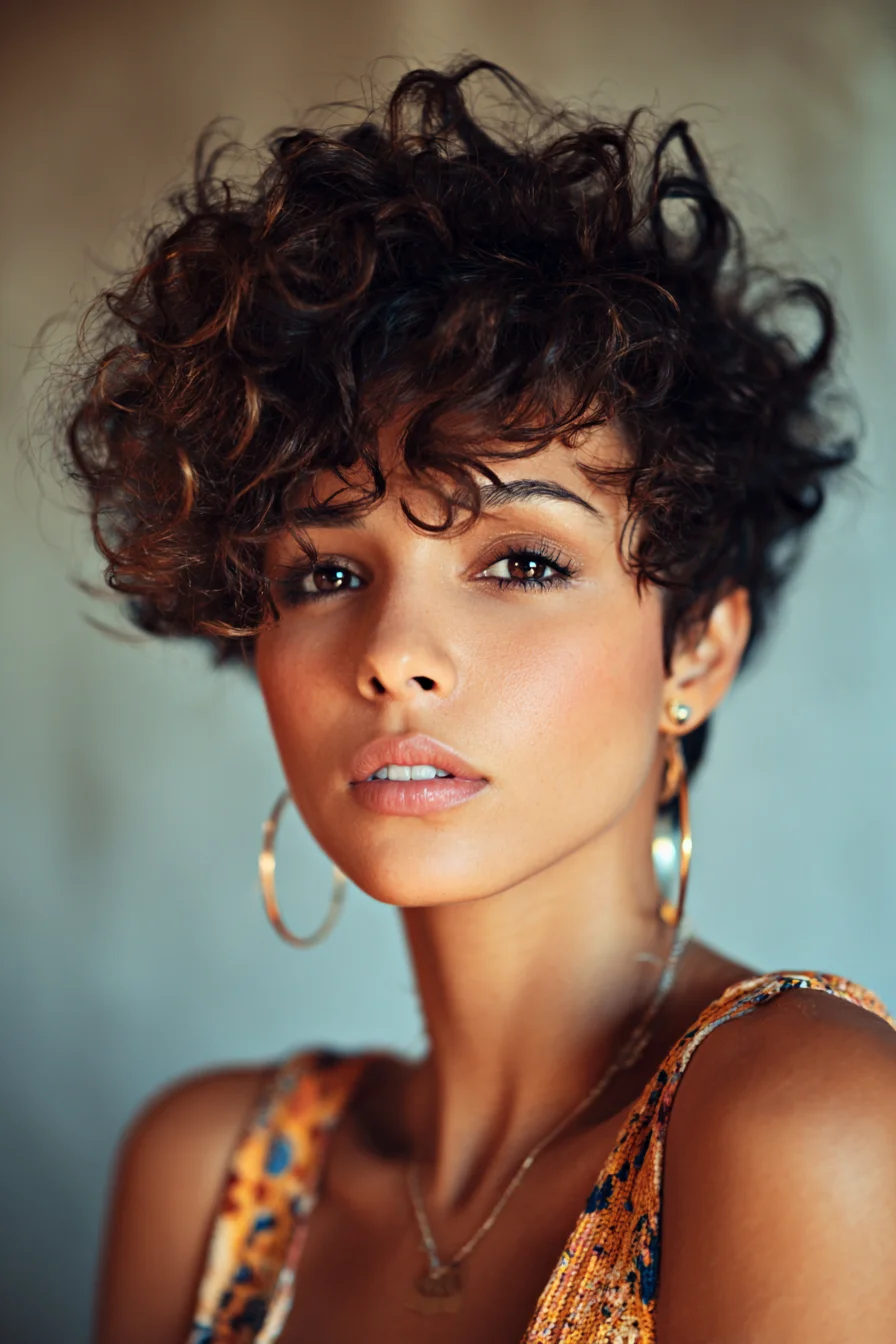 Textured Curly Pixie Cut with Volume and Face‑Framing Curls