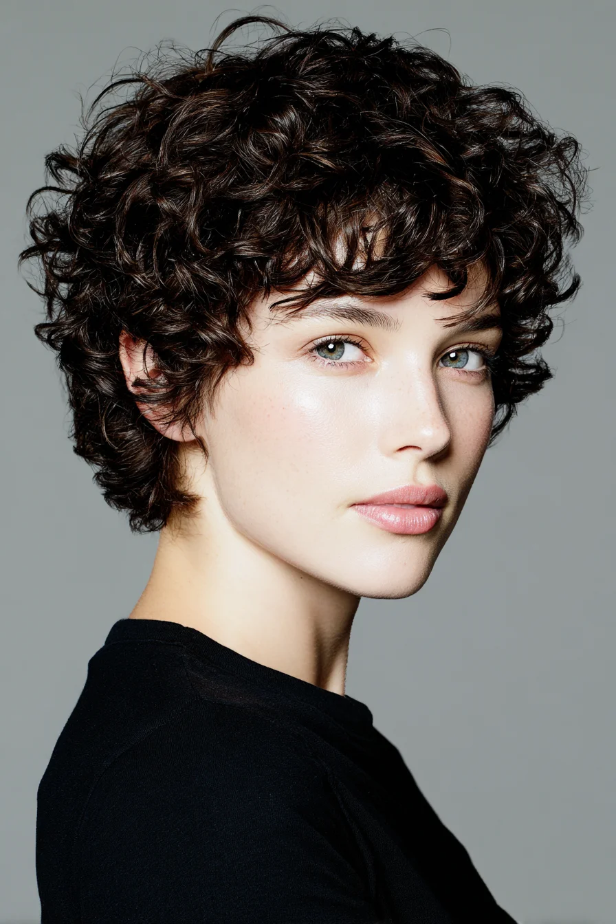 Textured Curly Pixie with Short Fringe