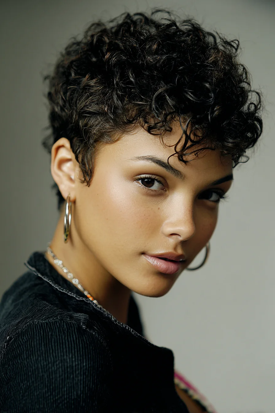 Textured Curly Pixie with Tapered Sides — Short Natural Curl Styling
