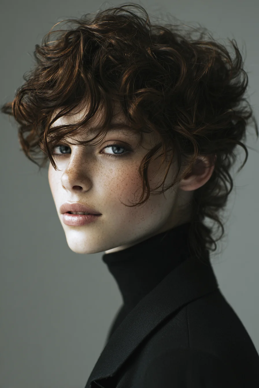 Textured Curly Pixie with Tousled Fringe - Short Layered Cut