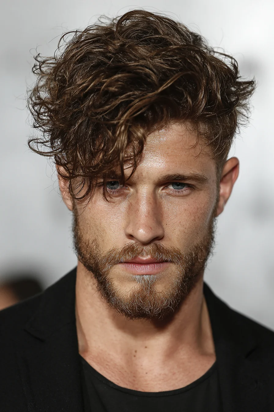 Textured Curly Top with Tapered Sides — Messy Quiff for Medium-Length Hair