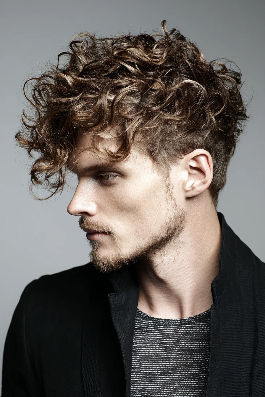 Textured Curly Top with Tapered Sides