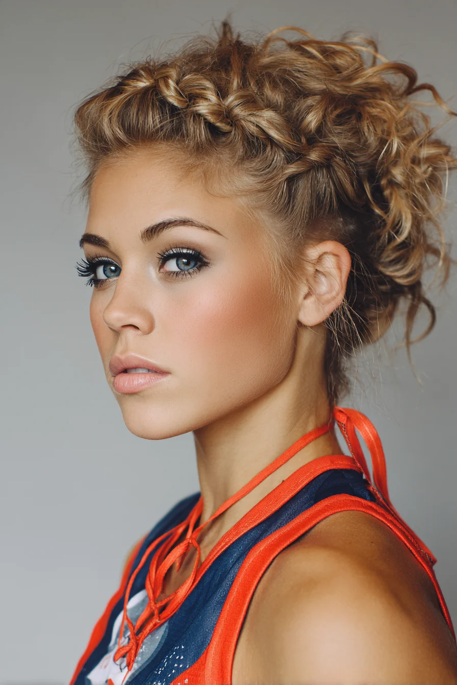 Textured Curly Updo with Front Crown Braid