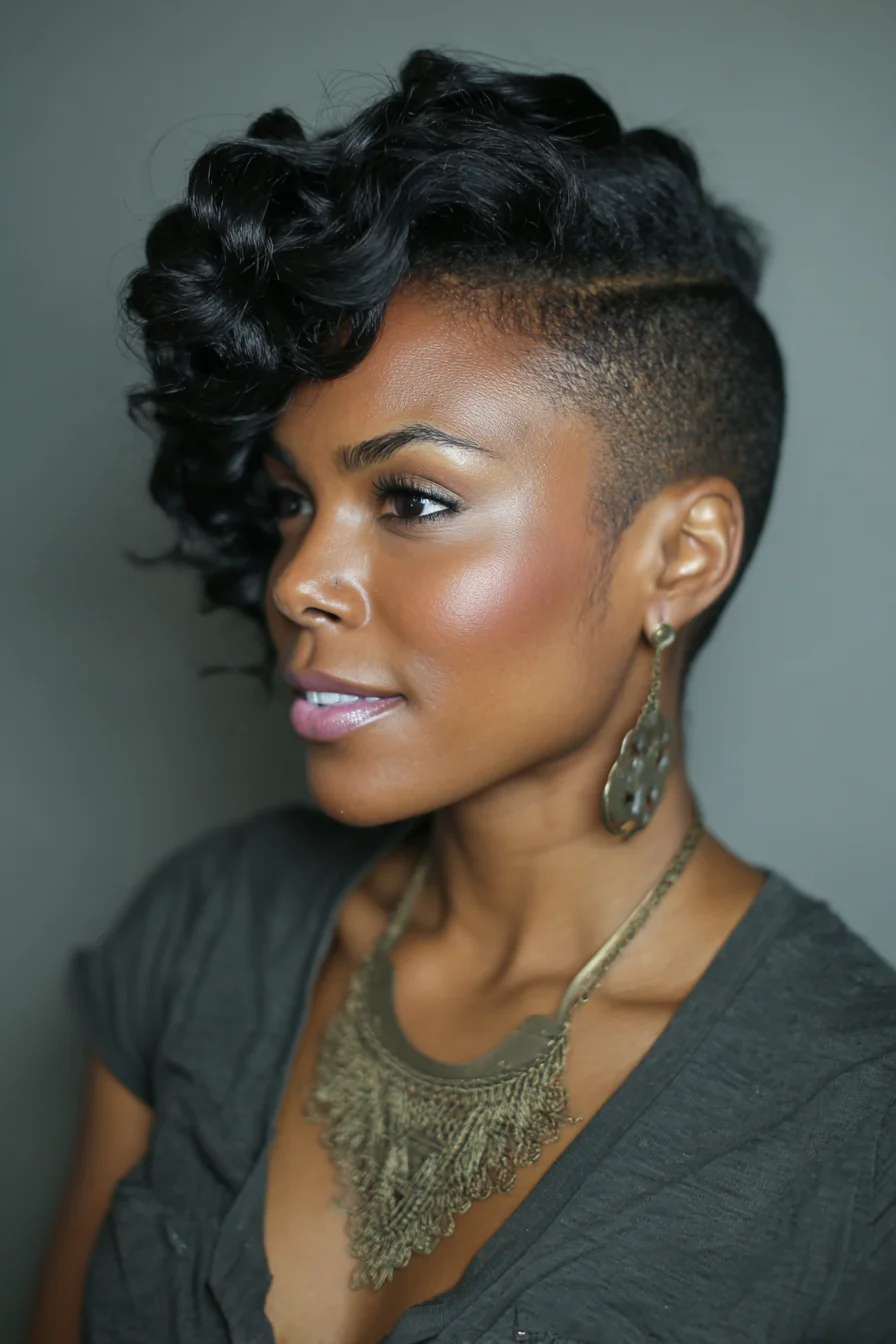 Textured Deep Side Pompadour with Undercut for Curly/Coily Hair