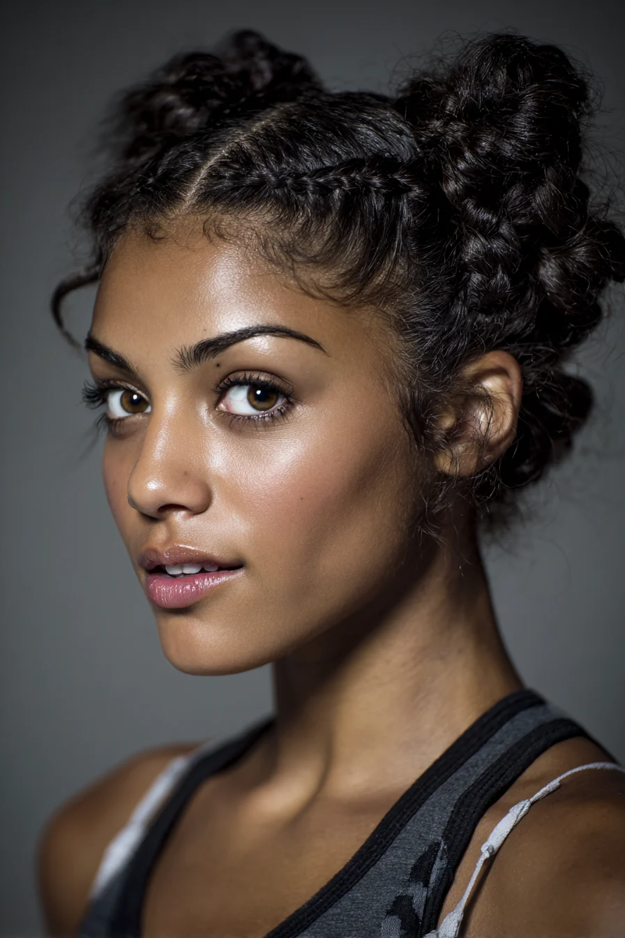 Textured Double Braided Space Buns — Cornrows to Twisted Buns