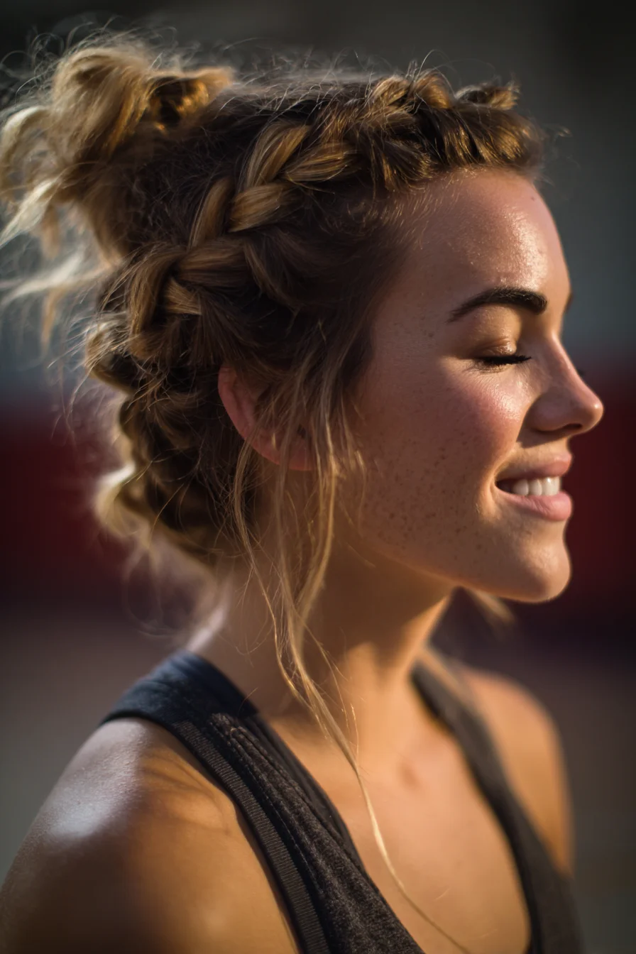 Textured Double Dutch Braided Updo with Face‑Framing Tendrils