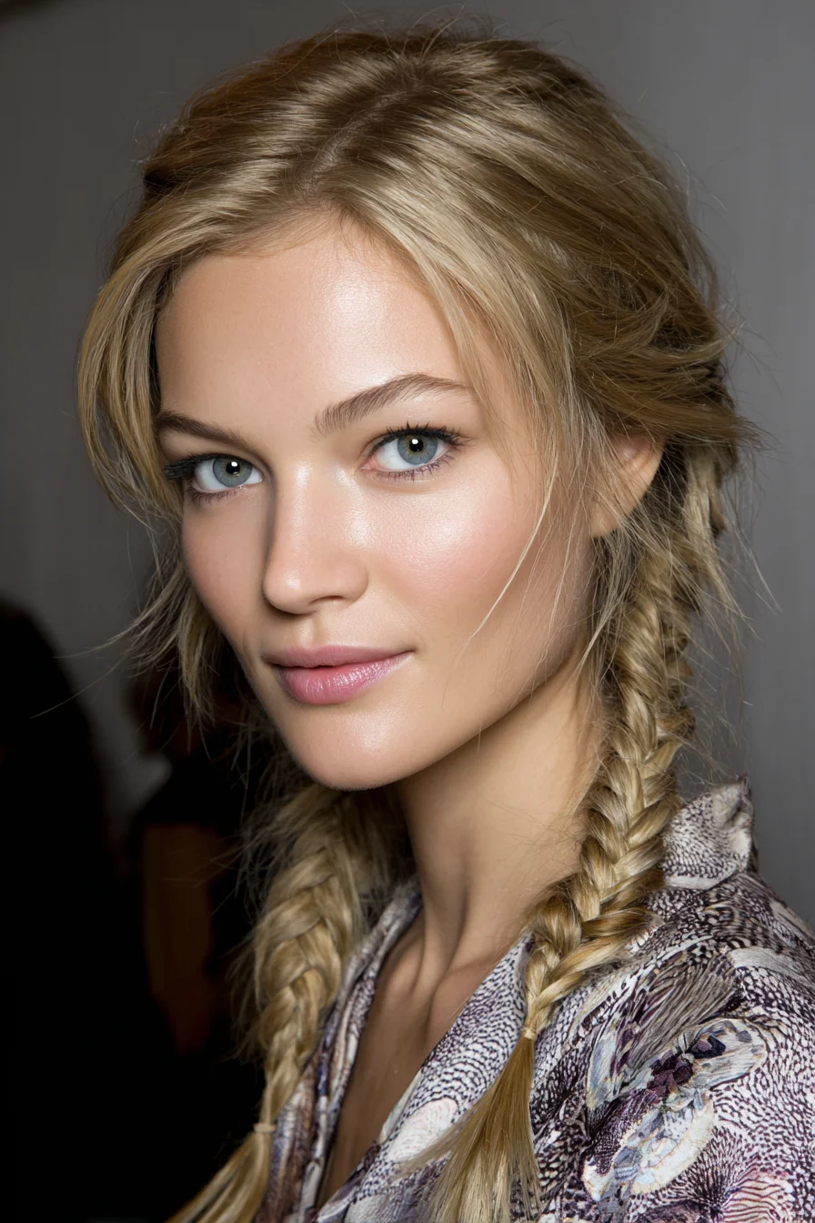 Textured Double Fishtail Braids with Soft Face‑Framing Pieces