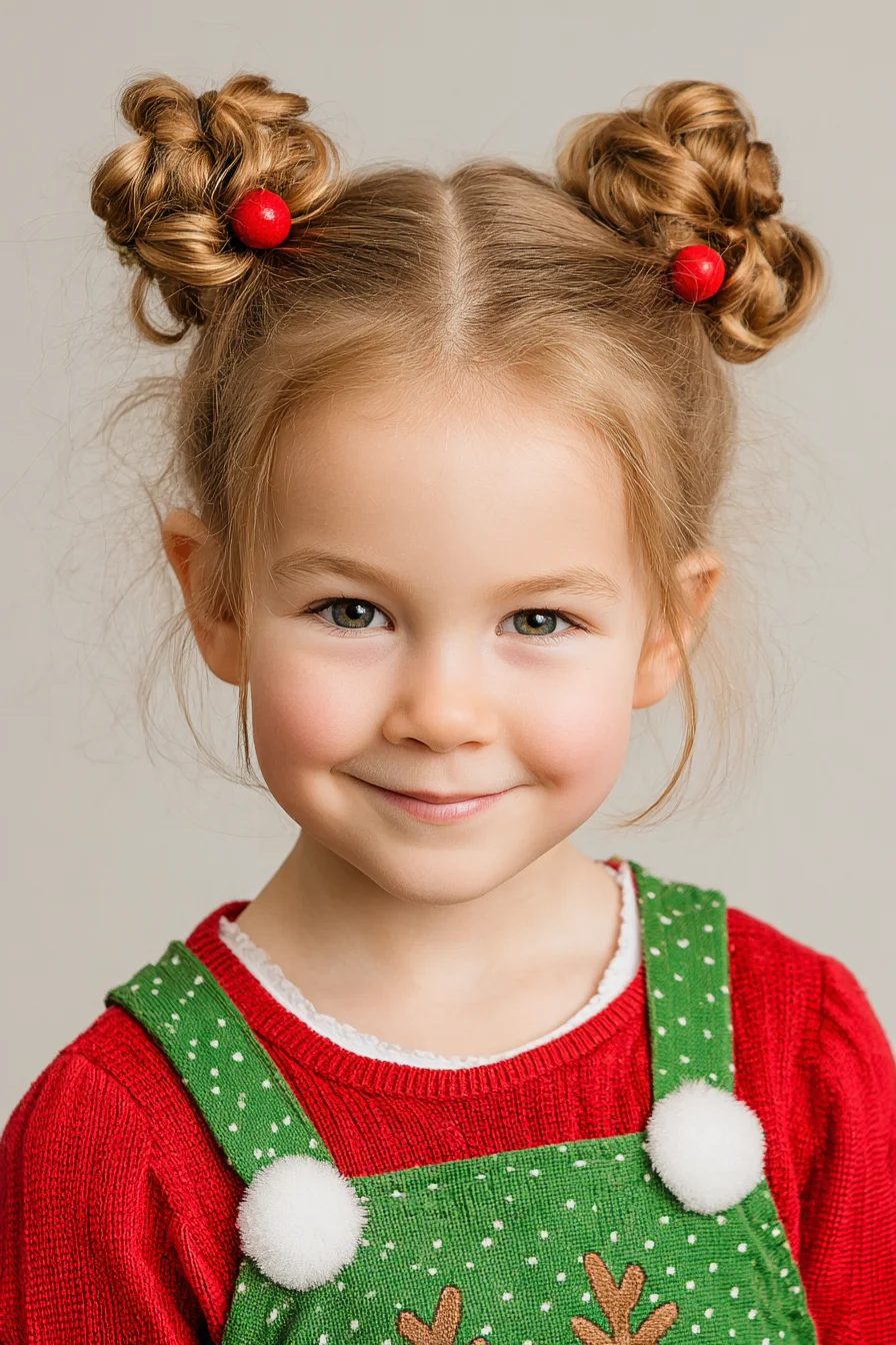 Textured Double Space Buns with Center Part and Accent Beads