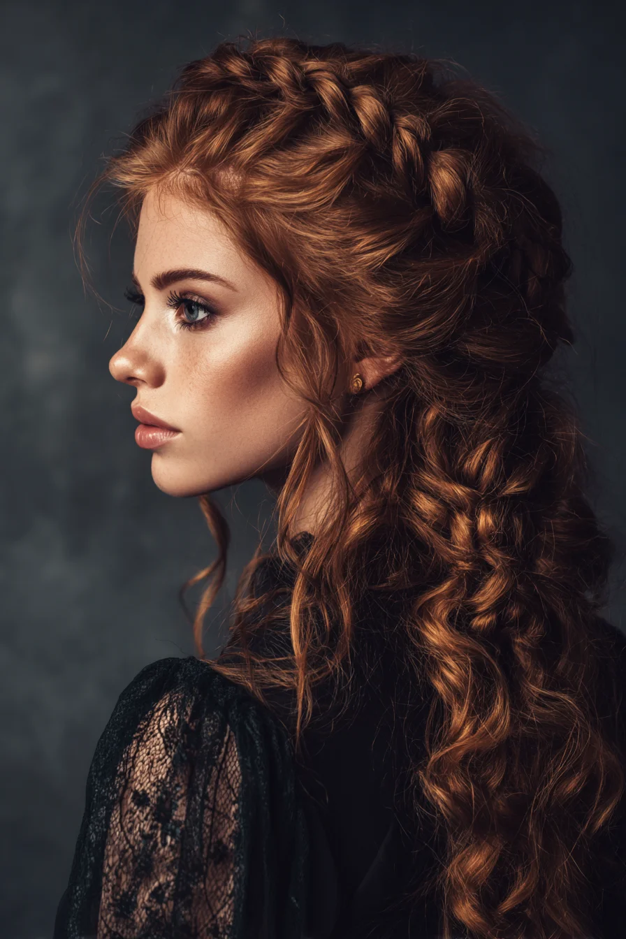 Textured Dutch Crown Braid with Loose Romantic Curls
