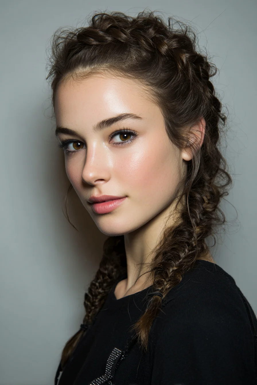 Textured Dutch Crown Braids Flowing into Fishtail Braids