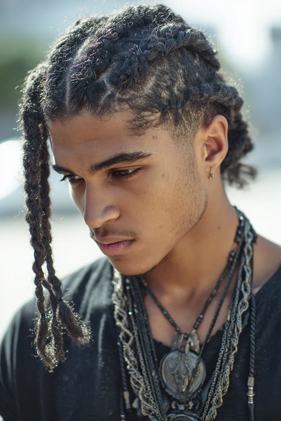 Textured Feed-In Cornrows with Loose Front Braids