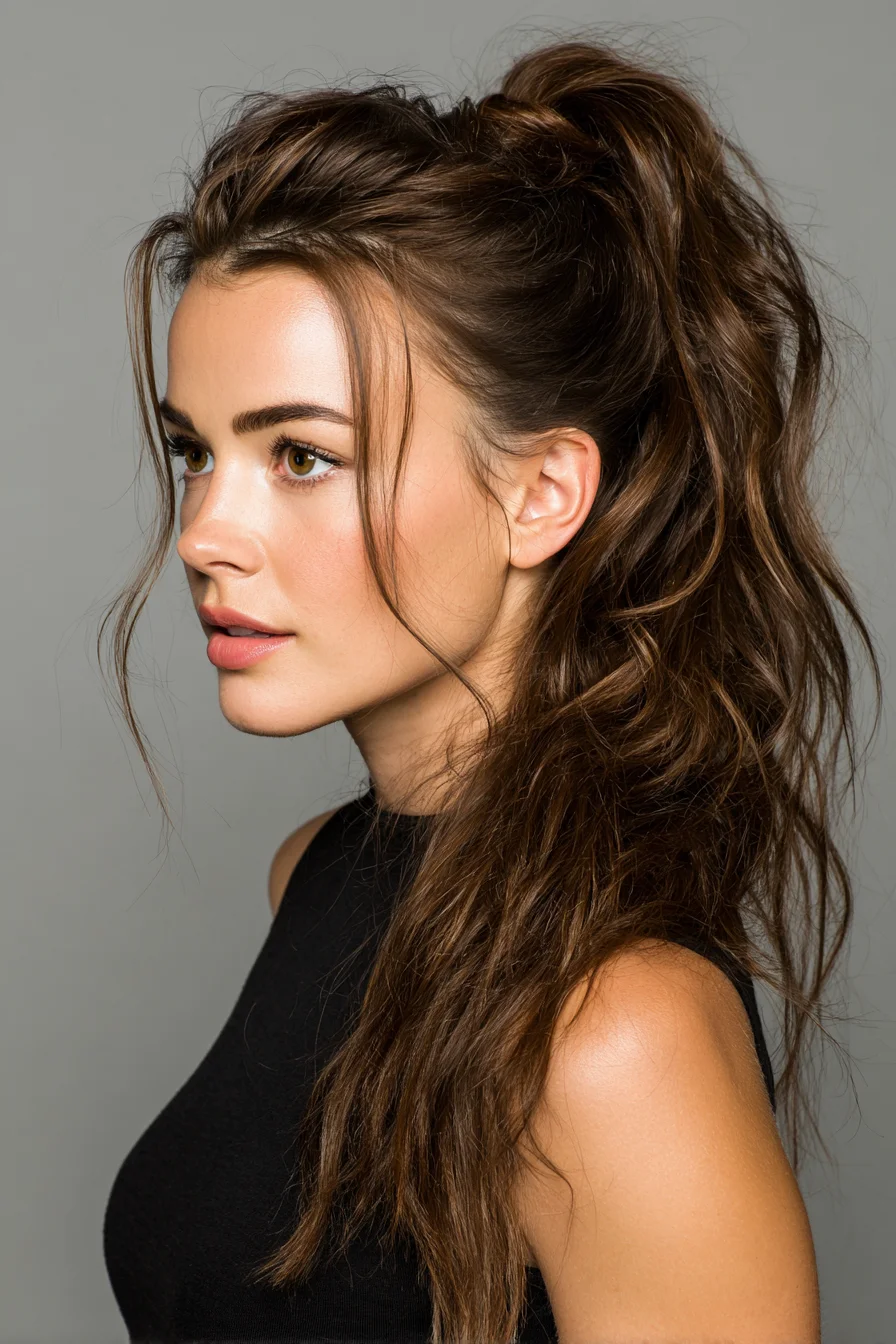 Textured High Ponytail with Face‑Framing Pieces