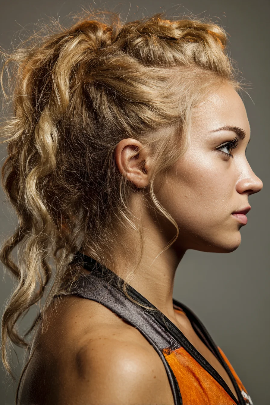 Textured High Ponytail with Mini Braids and Face‑Framing Tendrils