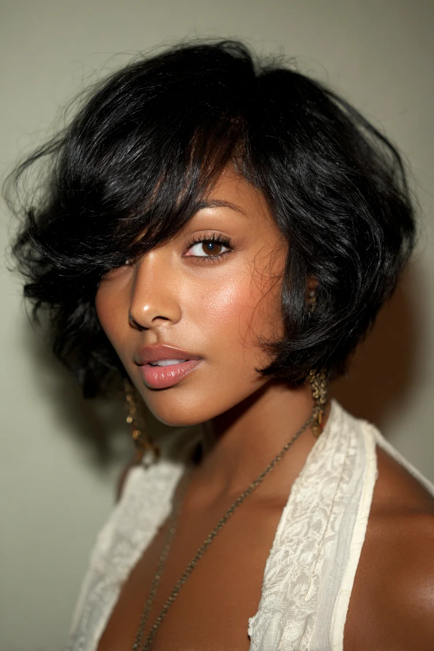 Textured Layered Bob with Side‑Swept Bangs