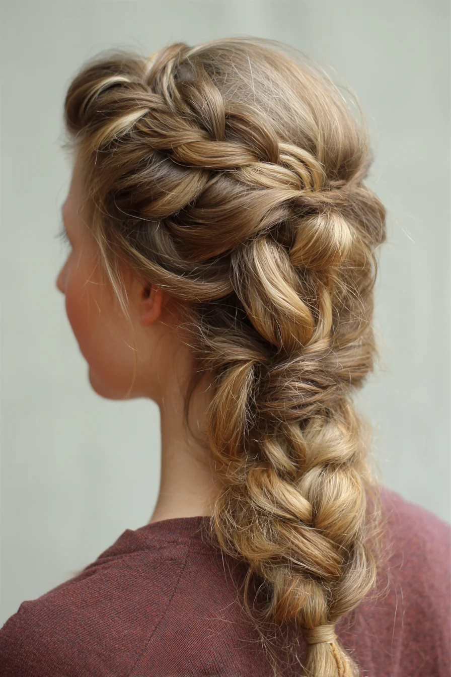 Textured Pancaked Crown Braid into Low Chunky Braid