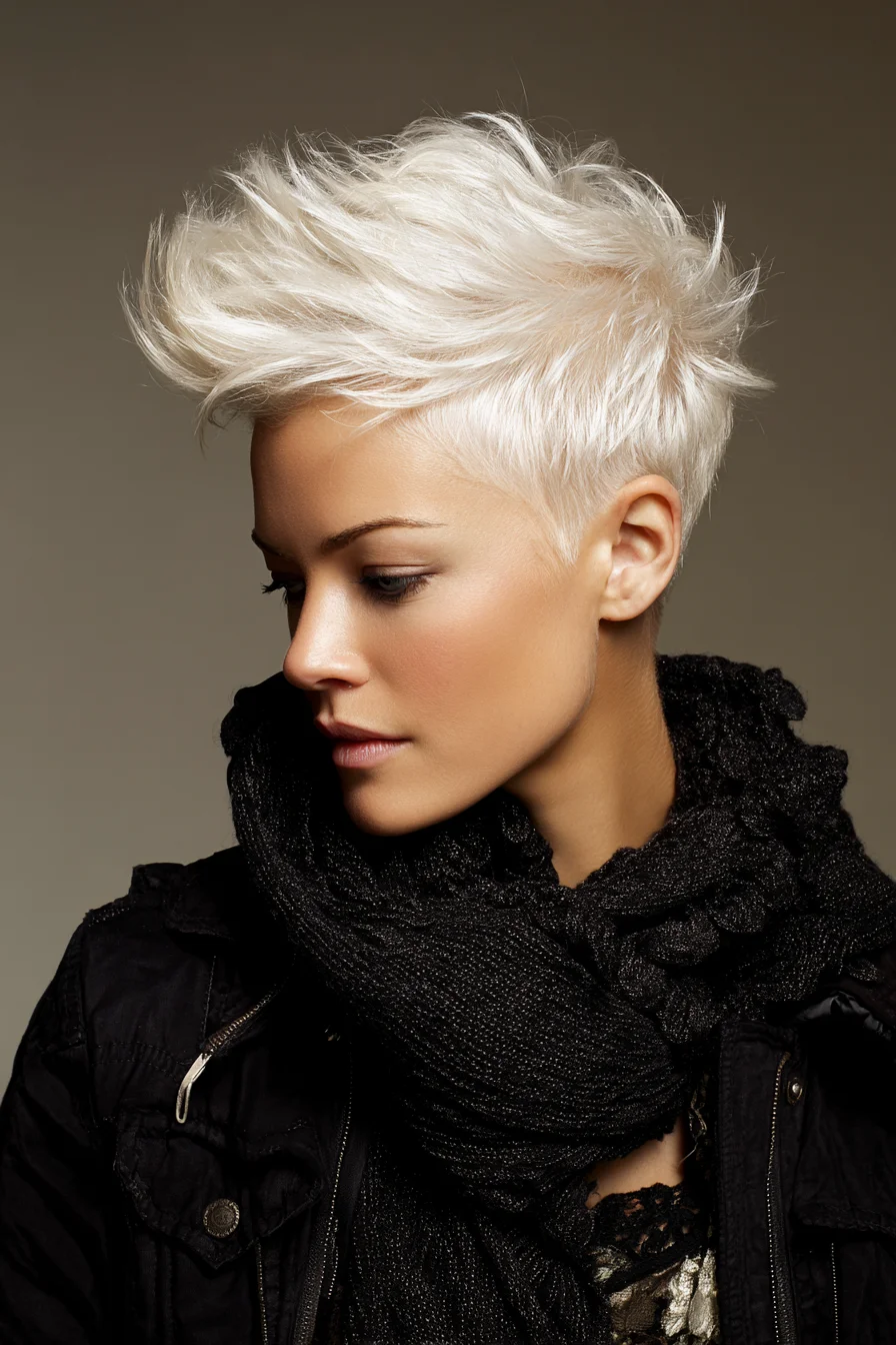 Textured Platinum Pixie Cut with Tapered Sides