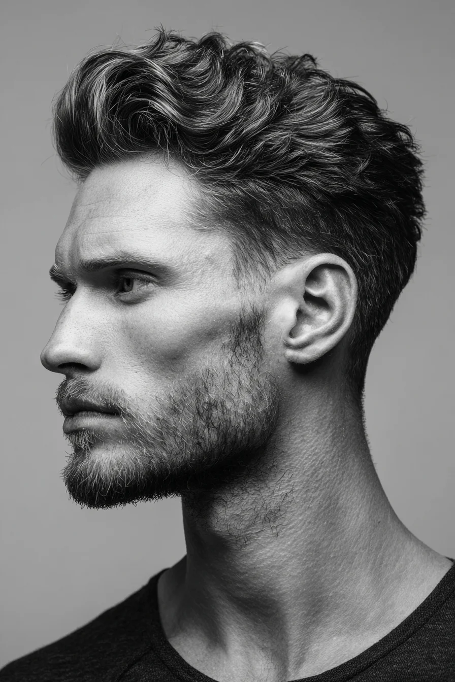 Textured Pompadour Quiff with Tapered Sides