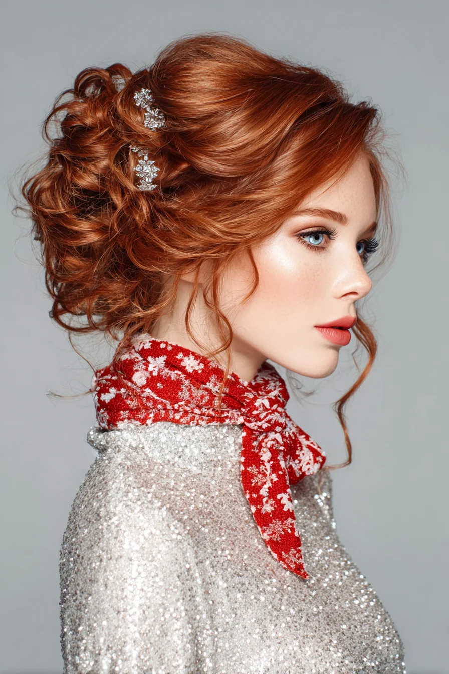 Textured Romantic Curly Low Updo with Face‑Framing Tendrils
