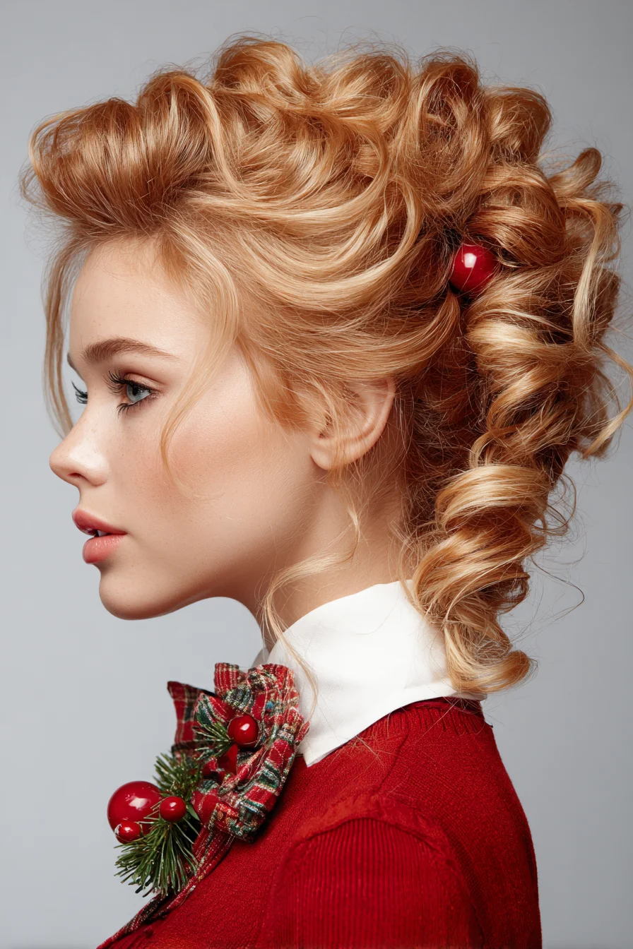 Textured Romantic Twisted Updo with Sculpted Curls