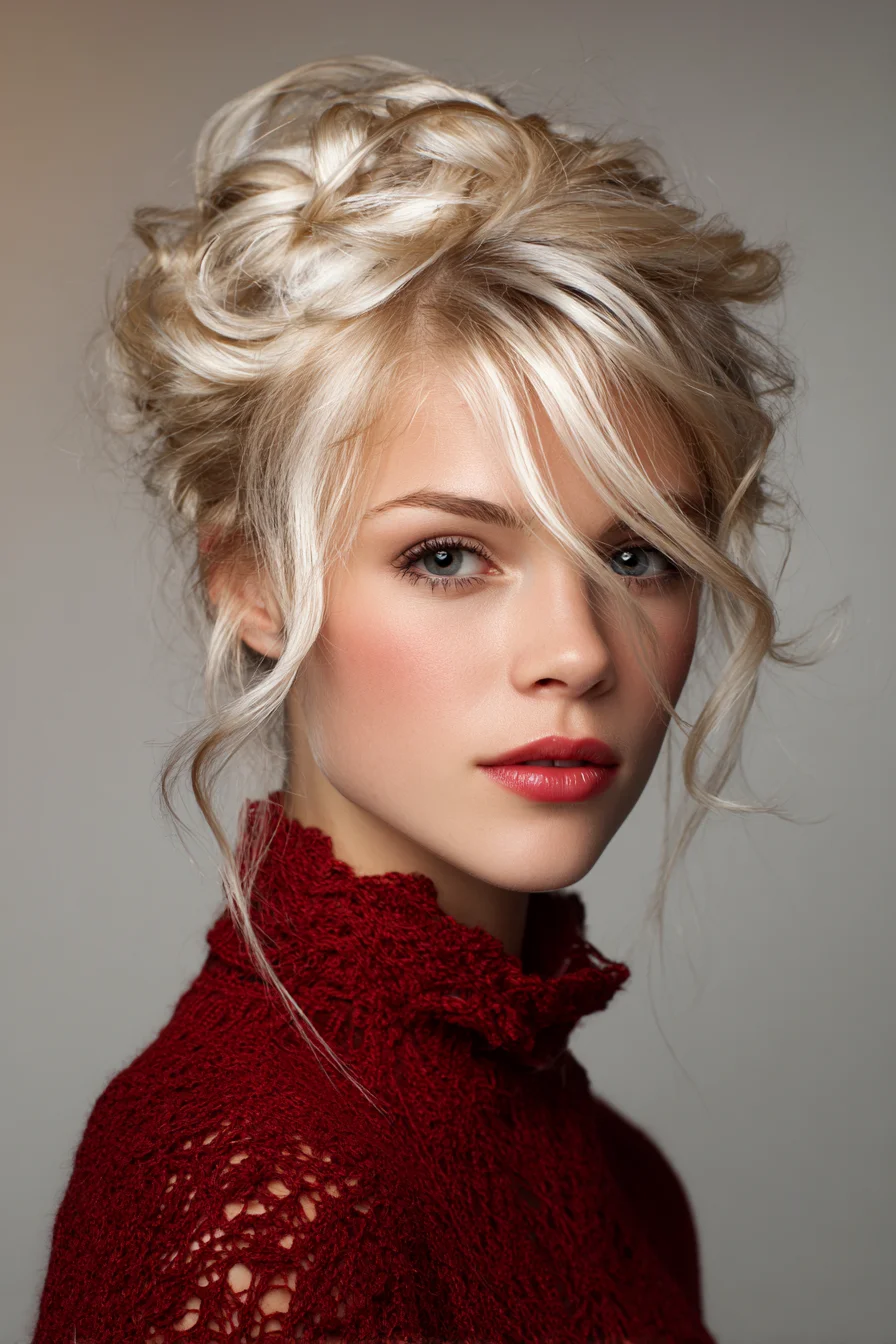 Textured Romantic Updo with Face‑Framing Tendrils