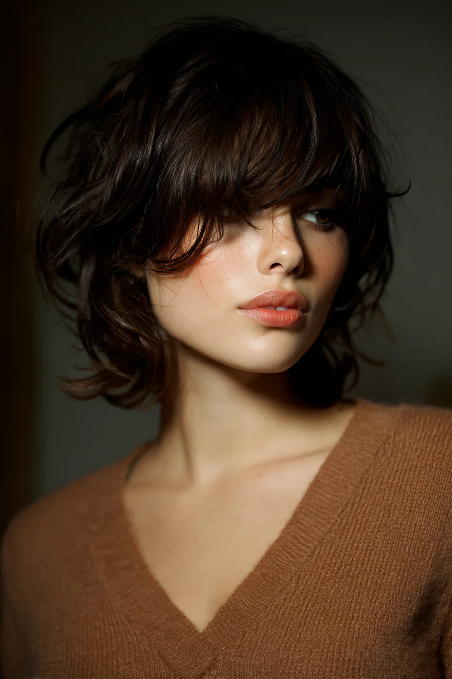 Textured Shaggy Bob with Wispy Curtain Bangs