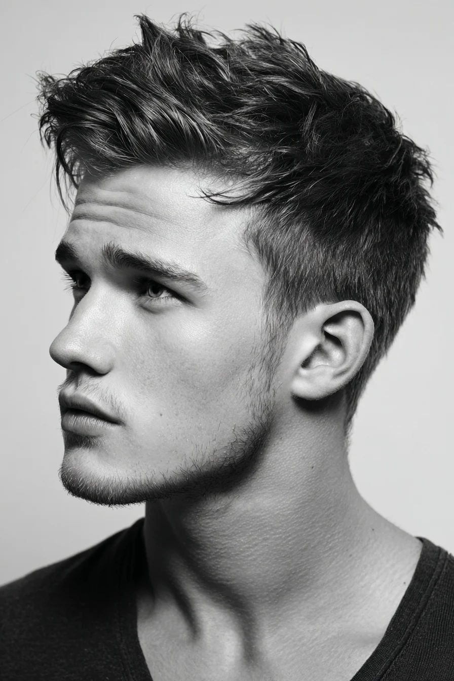 Textured Short Crop with Messy Quiff and Tapered Sides